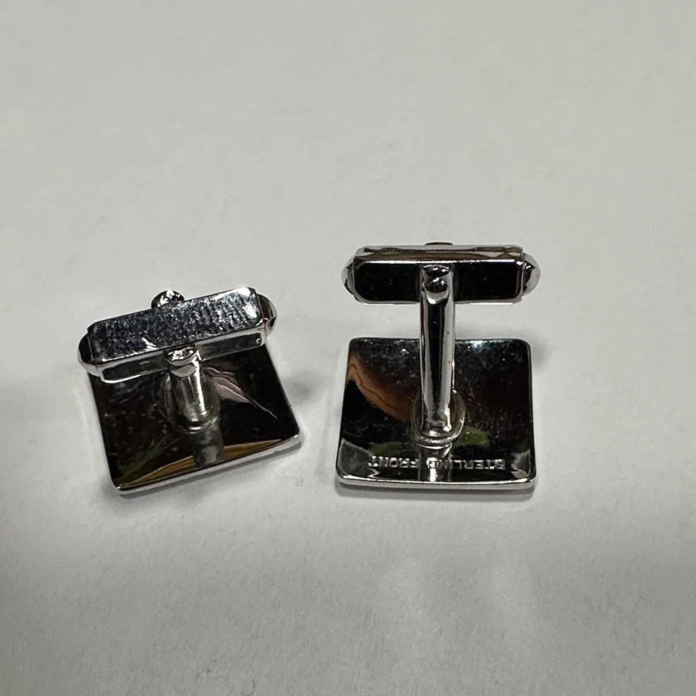 Sterling Silver MCM Square Cufflinks Set floral stripes (SS on front only)